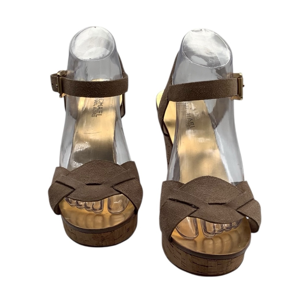 Michael Kors Brown Suede Cork Platform Sandals